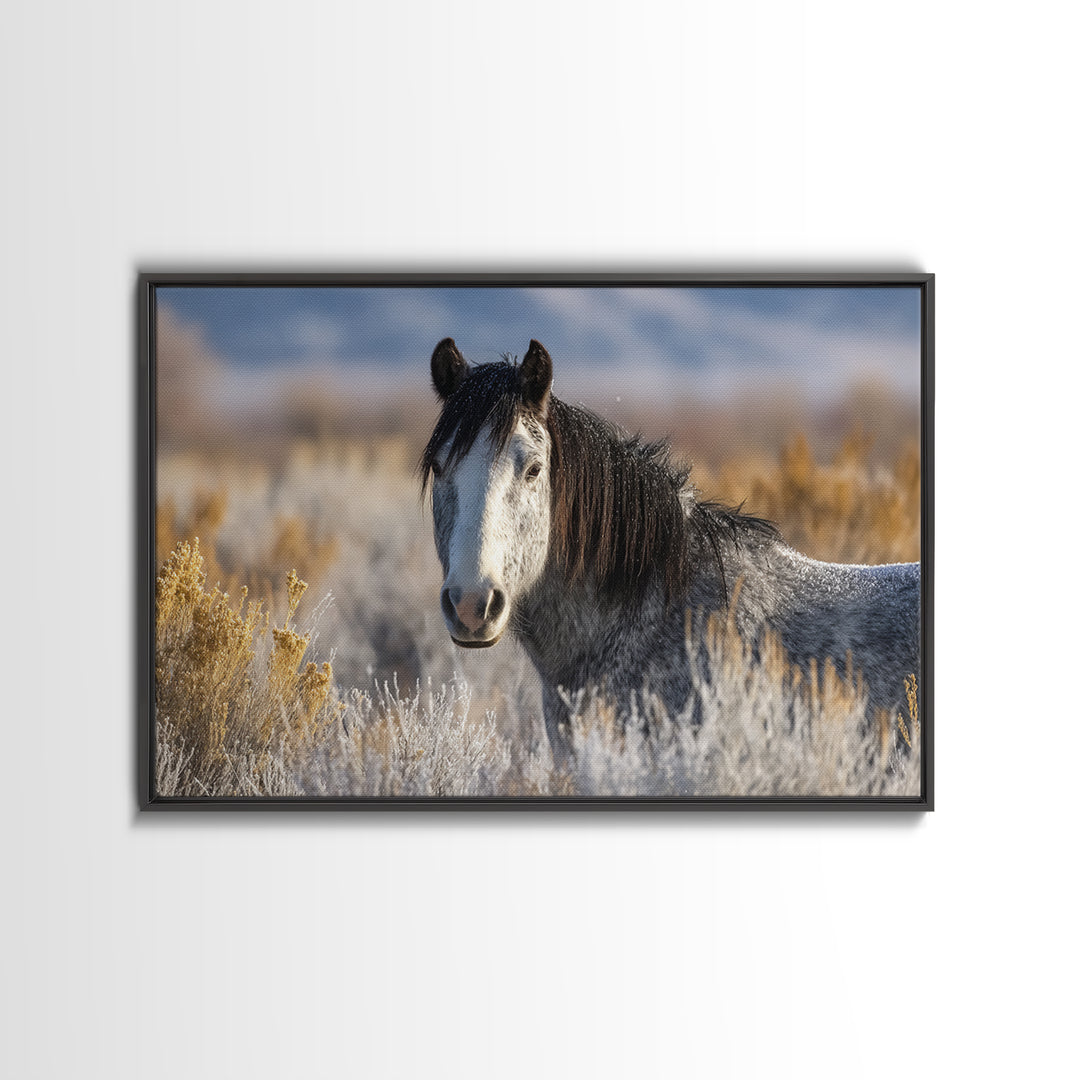 Wild Horse Portrait Framed Canvas Print, Wall Art, Abstract Wall Art, Living Room Decor, Fine Art, Contemporary Art, WAL-3x2-65