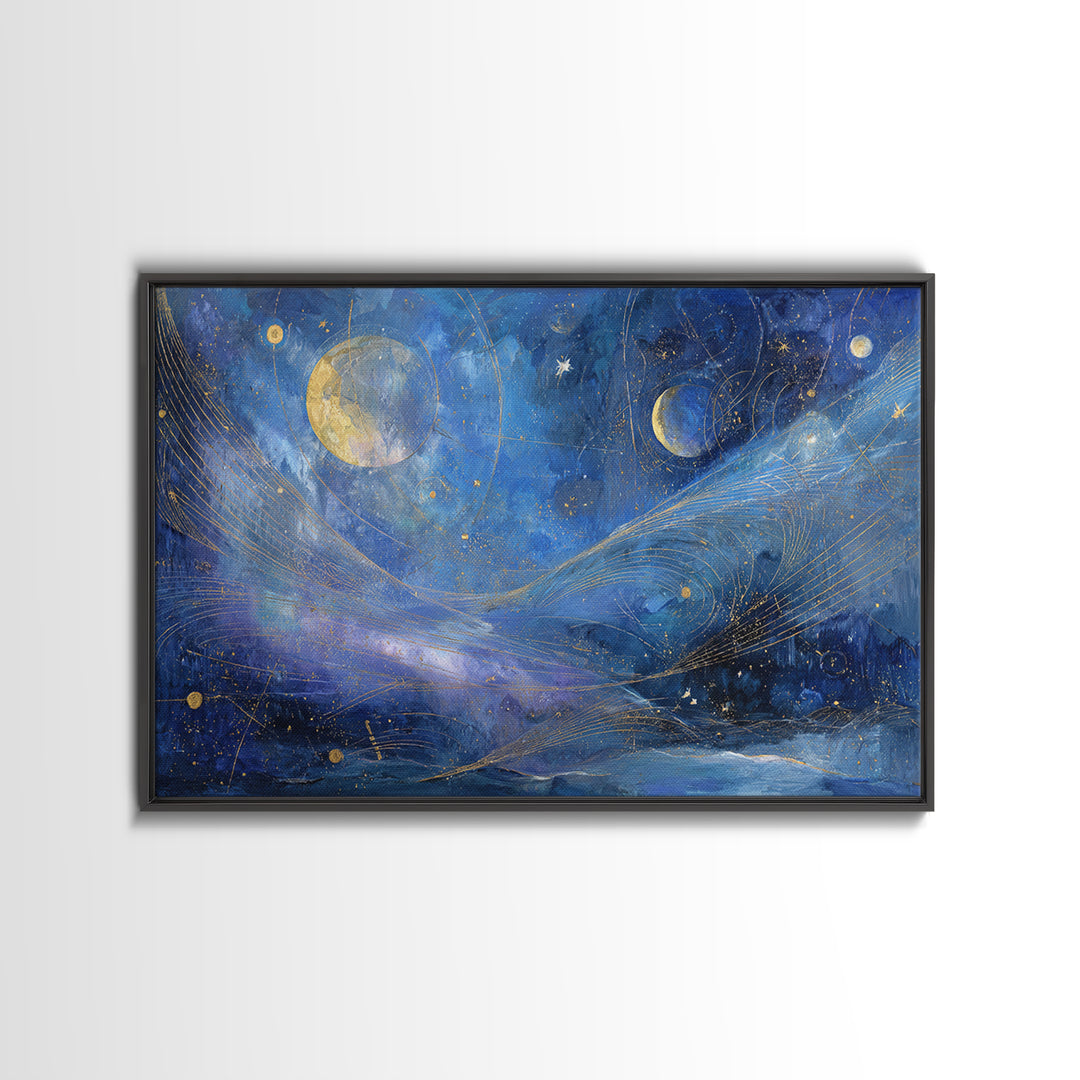 Celestial Moon and Stars Artwork Canvas Print, Wall Art, Home Decor Gift, Living Room Decor, Fine Art, Neutral Decor, WAL-3x2-66