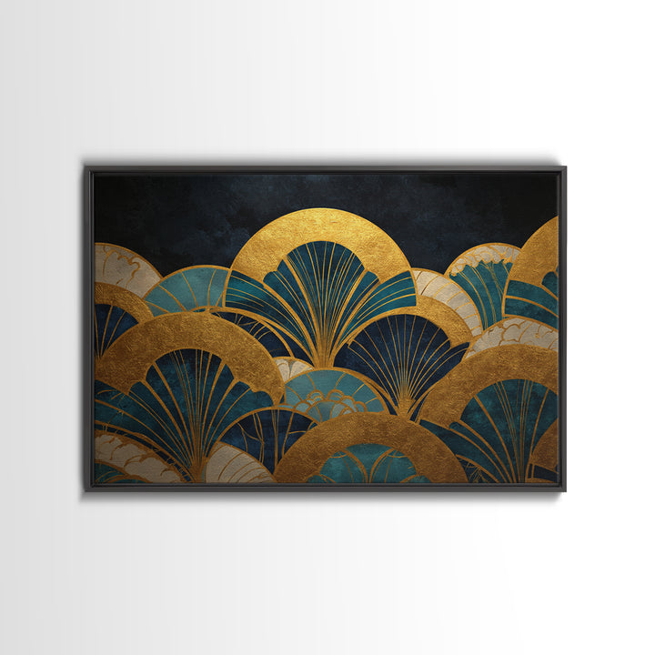 Art Deco Gold Fan Pattern Canvas Print, Wall Art, Contemporary Art, Living Room Decor, Fine Art, Mid Century Modern, WAL-3x2-72