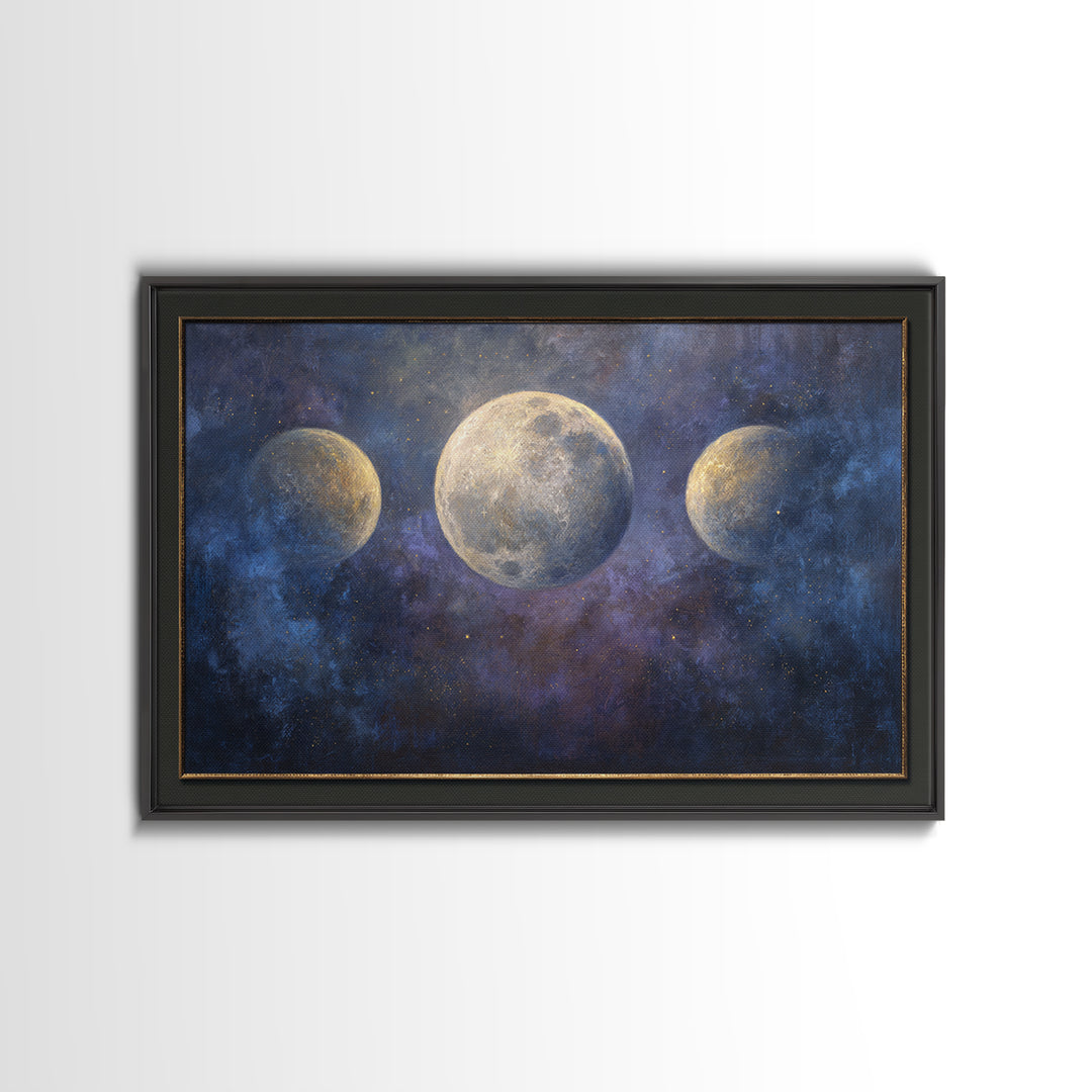 Celestial Moon and Stars Artwork Framed Canvas Print, Wall Art, Digital Print, Living Room Decor, Fine Art, Luxury Decor, WAL-3x2-90