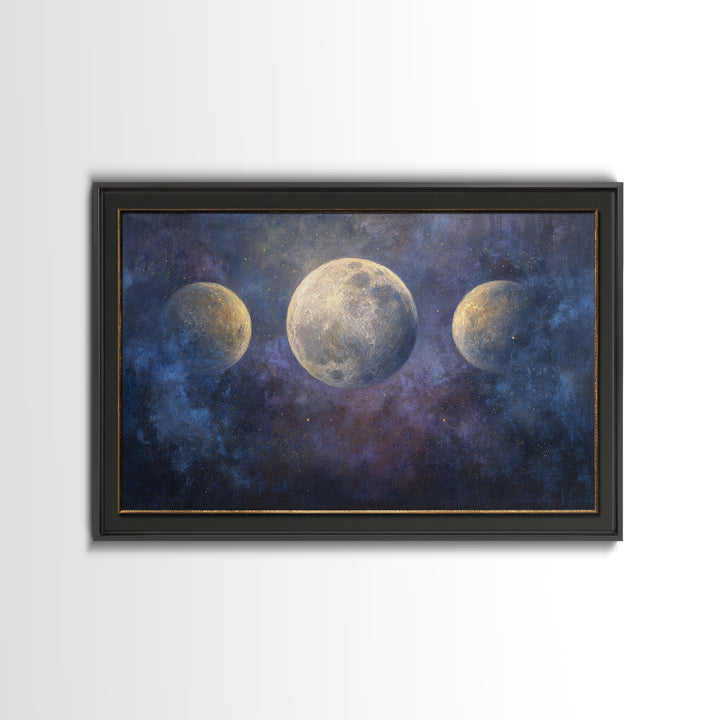 Celestial Moon and Stars Artwork Framed Canvas Print, Wall Art, Digital Print, Living Room Decor, Fine Art, Luxury Decor, WAL-3x2-90