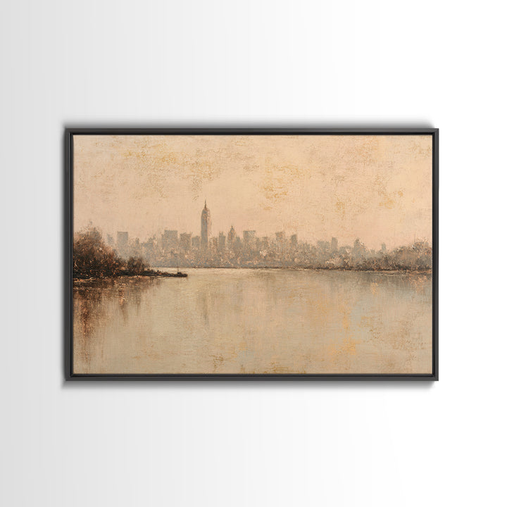 Urban Skyline in Muted Evening Color Canvas Print, Wall Art, Wood Wall Art, Living Room Decor, Fine Art, Textured Painting, WAL-3x2-94
