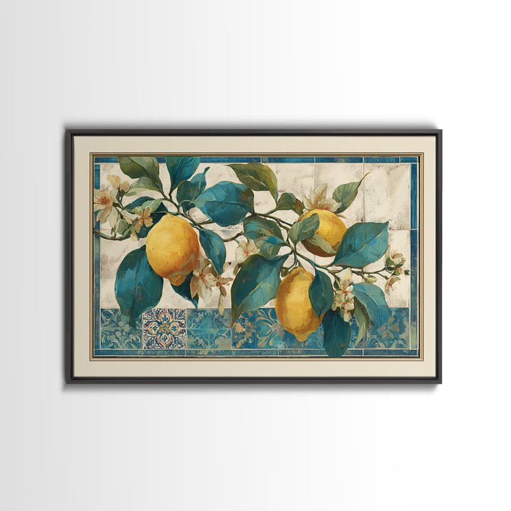 Mediterranean Lemon Branch Still Life Canvas Print, Wall Art, Prints Wall Art, Living Room Decor, Oil Painting, WAL-3x2-98