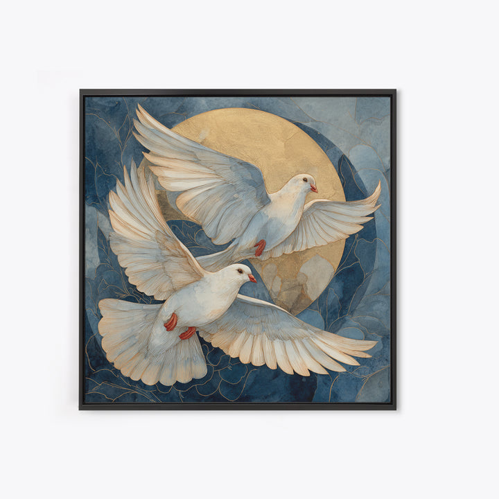 Doves Flying Through Soft Golden Light Framed Canvas Print, Wedding Art, Printable Art, Living Room Decor, Fine Art, Romance, WED-1x1-11