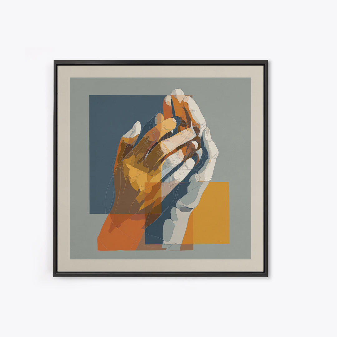 Hands Nearly Touching Framed Canvas Print, Wedding Art, Jewish Art, Living Room Decor, Abstract Art, Romance, WED-1x1-16