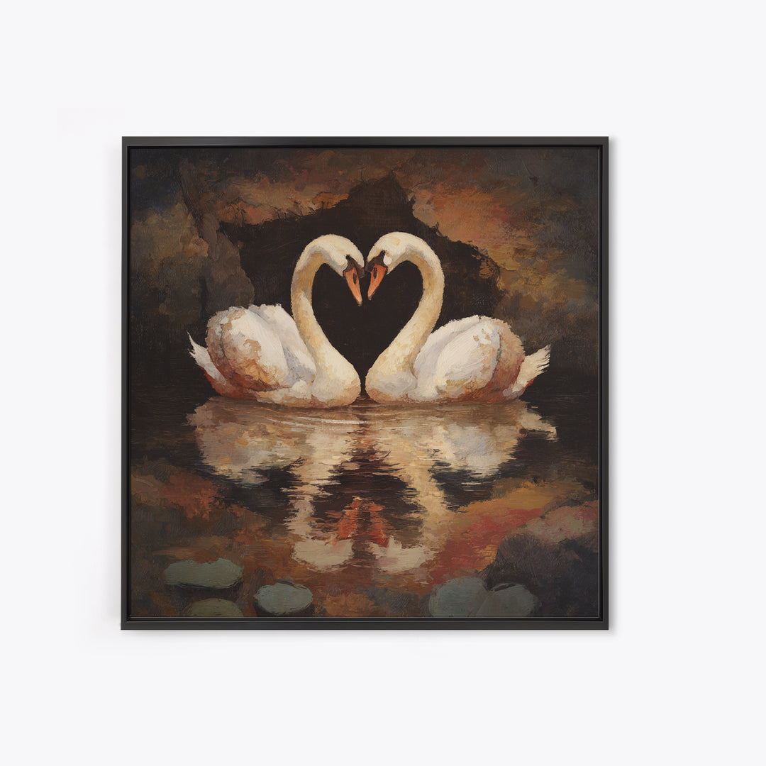 Two Swans Forming a Heart on Dark Canvas Print, Wedding Art, Unique Wedding Gift, Living Room Decor, Fine Art, Romance, WED-1x1-26
