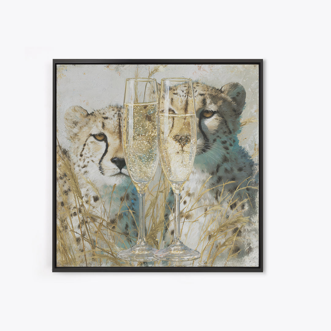 Champagne Glasses with Delicate Sparkle Canvas Print, Wedding Art, Bride and Groom, Living Room Decor, Oil Painting, Romance, WED-1x1-30