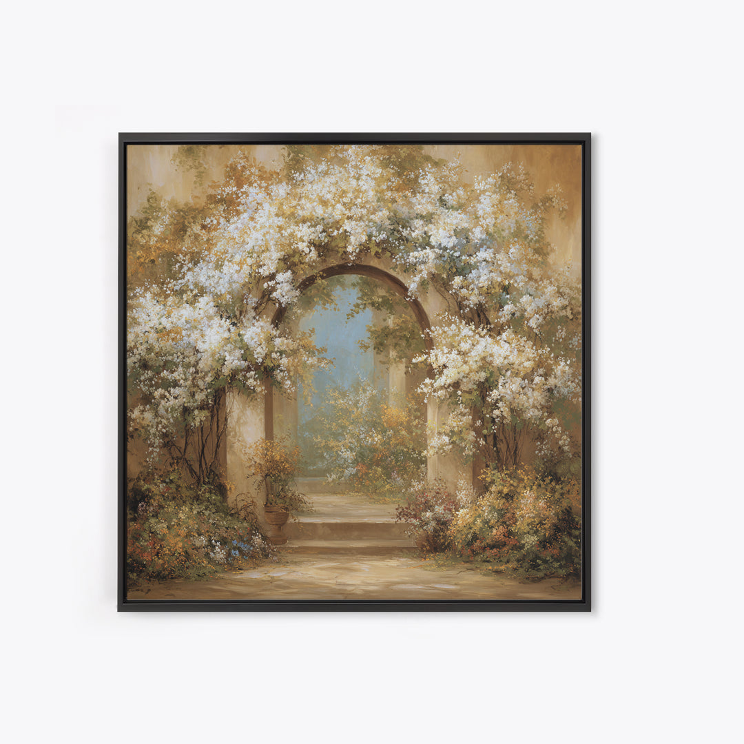 Romantic Garden Arch Covered Framed Canvas Print, Wedding Art, Beach Wedding, Living Room Decor, Romance, Modern Decor, WED-1x1-34