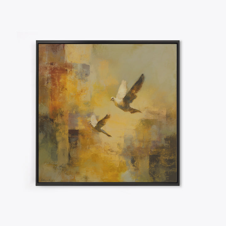 Doves Flying Through Soft Golden Light Canvas Print, Wedding Art, Jewish Art, Living Room Decor, Romance, Personalized Wedding, WED-1x1-35