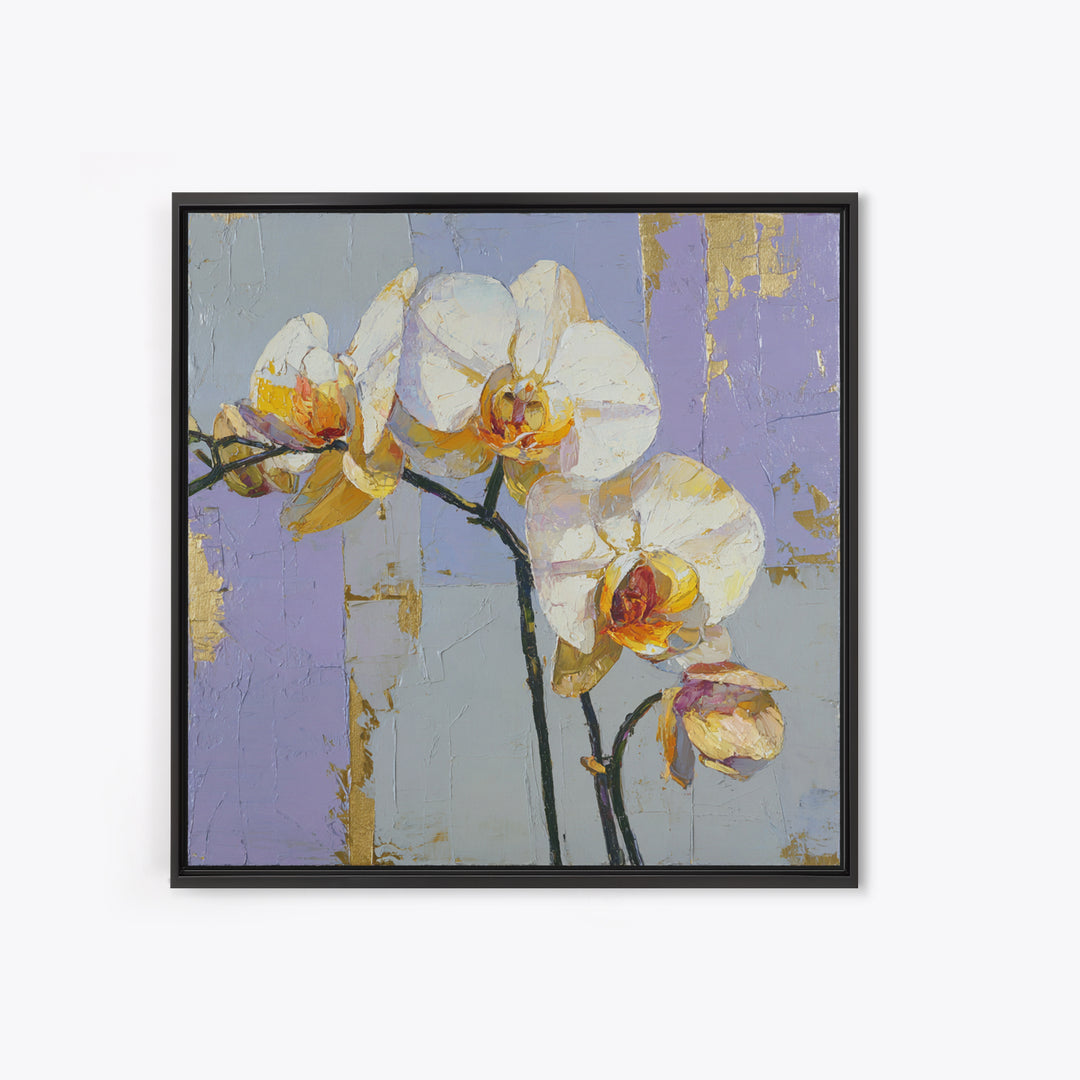 White Orchid and Gold Ribbon Composition Framed Canvas Print, Wedding Art, Wedding, Living Room Decor, Fine Art, Romance, WED-1x1-48