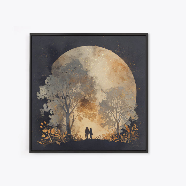 Couple Silhouette Beneath Moonlit Trees Canvas Print, Wedding Art, Beach Wedding, Living Room Decor, Fine Art, Romance, WED-1x1-5