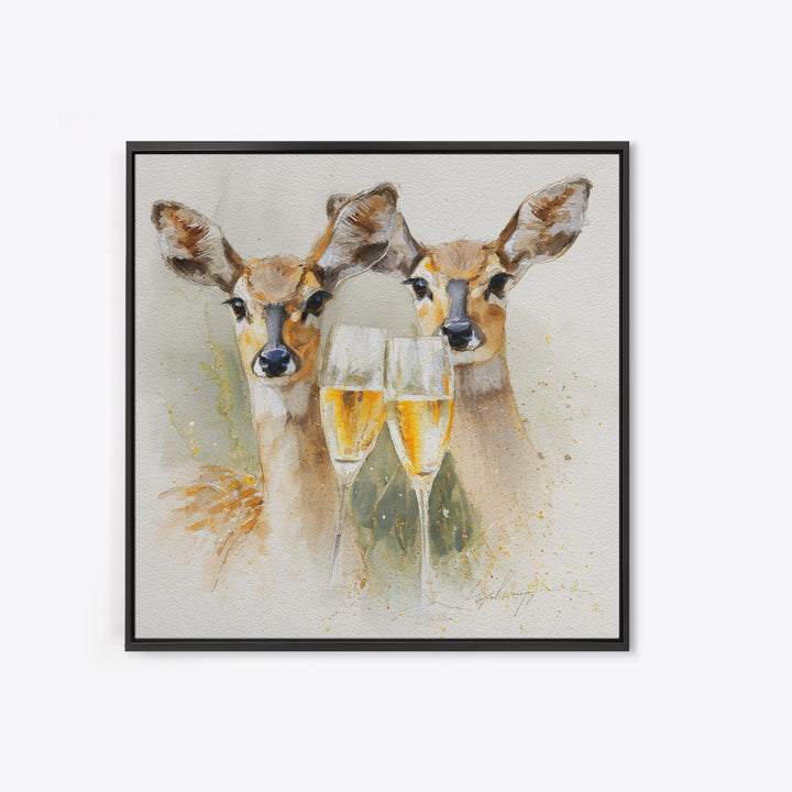 Champagne Glasses with Delicate Sparkle Canvas Print, Wedding Art, Bride and Groom, Living Room Decor, Oil Painting, Romance, WED-1x1-54