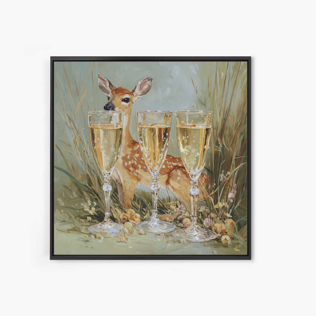 Champagne Glasses with Delicate Sparkle Framed Canvas Print, Wedding Art, Jewish Art, Living Room Decor, Watercolor Art, WED-1x1-6