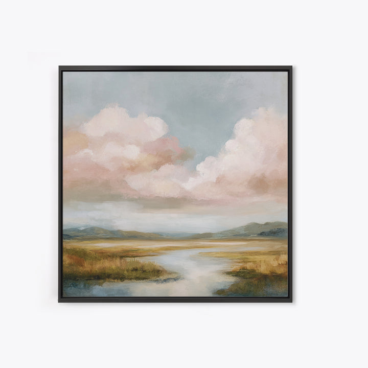 Blush Cloudscape with Dreamy Atmosphere Framed Canvas Print, Wedding Art, Personalized Wedding, Living Room Decor, Romance, WED-1x1-63