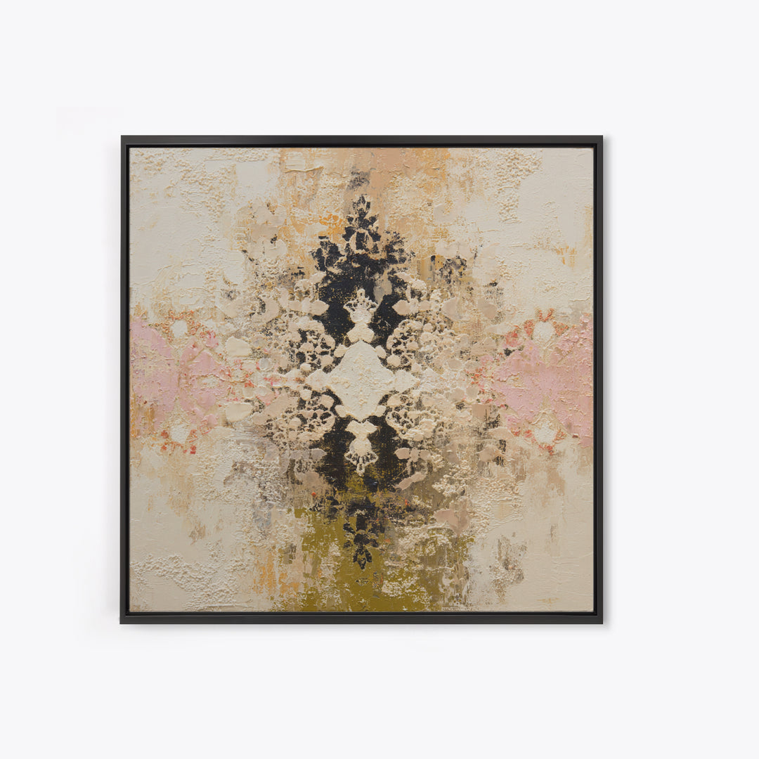 Lace Pattern Ivory Abstraction Framed Canvas Print, Wedding Art, Wedding Poster, Living Room Decor, Abstract Art, Romance, WED-1x1-67