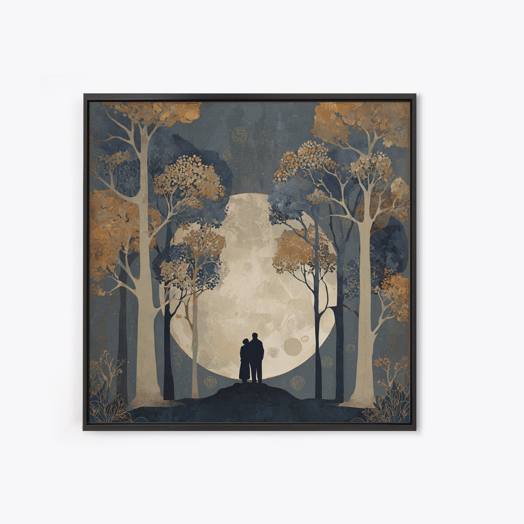 Couple Silhouette Beneath Moonlit Trees Canvas Print, Wedding Art, Neutral Decor, Living Room Decor, Fine Art, Romance, WED-1x1-77