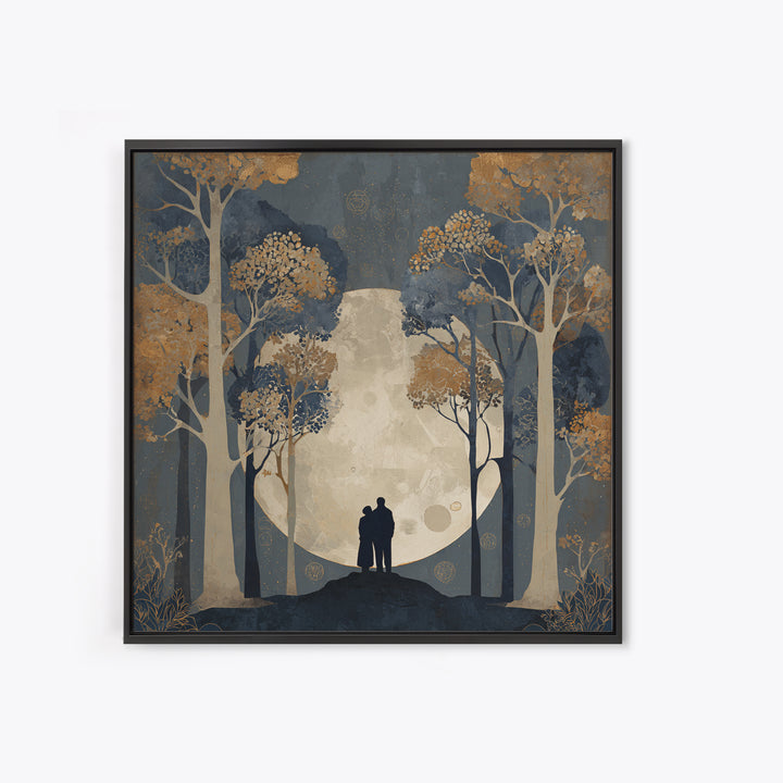 Couple Silhouette Beneath Moonlit Trees Canvas Print, Wedding Art, Neutral Decor, Living Room Decor, Fine Art, Romance, WED-1x1-77