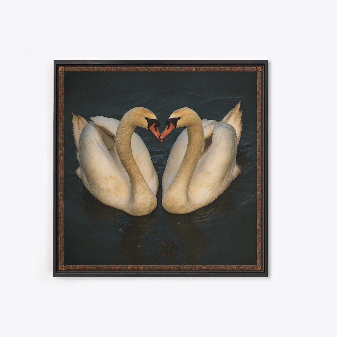 Two Swans Forming a Heart on Dark Canvas Print, Wedding Art, Gallery Decor, Living Room Decor, Fine Art, Romance, WED-1x1-98