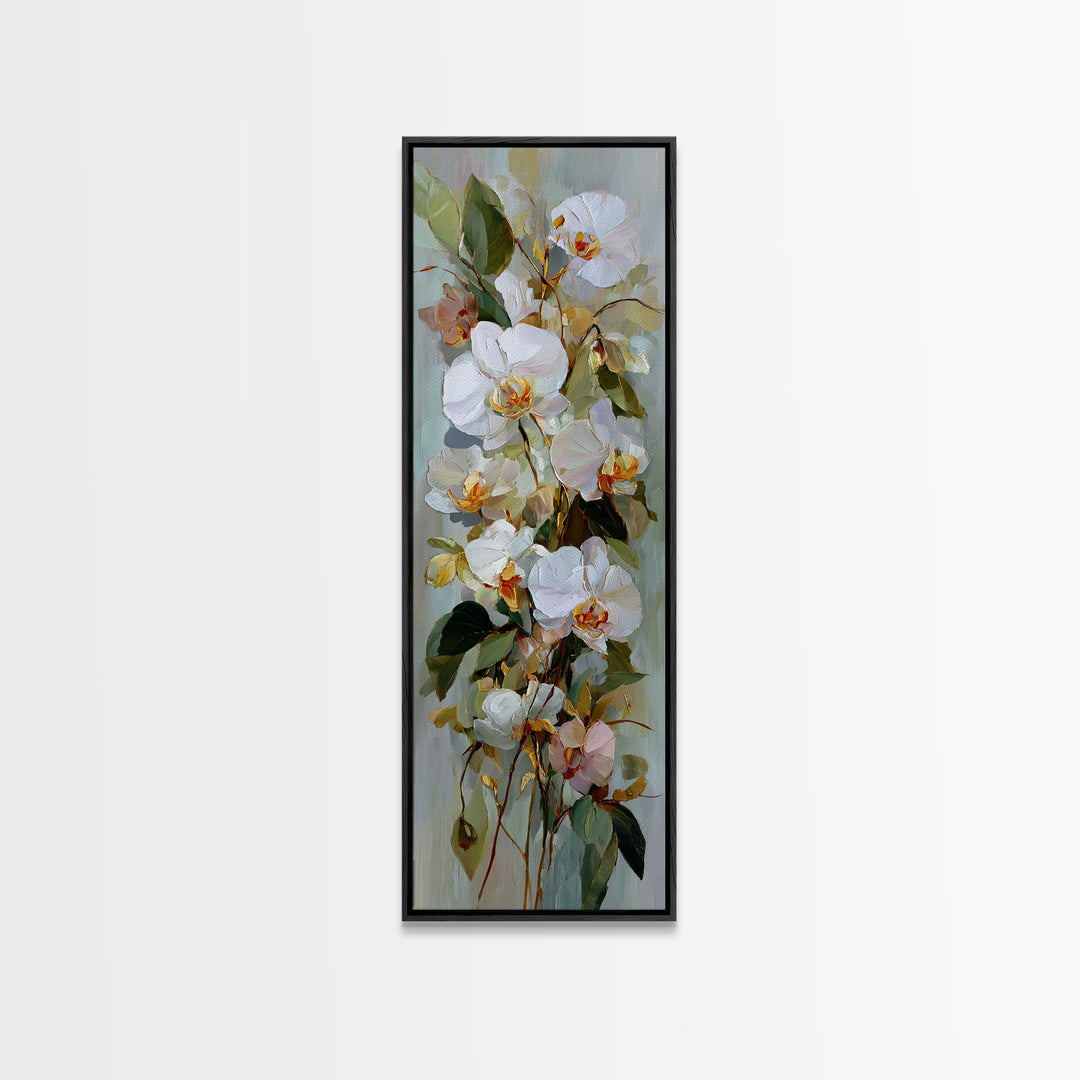 White Orchid and Gold Ribbon Composition Canvas Print, Wedding Art, Personalized Wedding, Living Room Decor, Oil Painting, WED-1x3-12