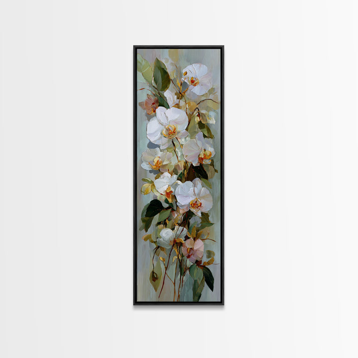 White Orchid and Gold Ribbon Composition Canvas Print, Wedding Art, Personalized Wedding, Living Room Decor, Oil Painting, WED-1x3-12