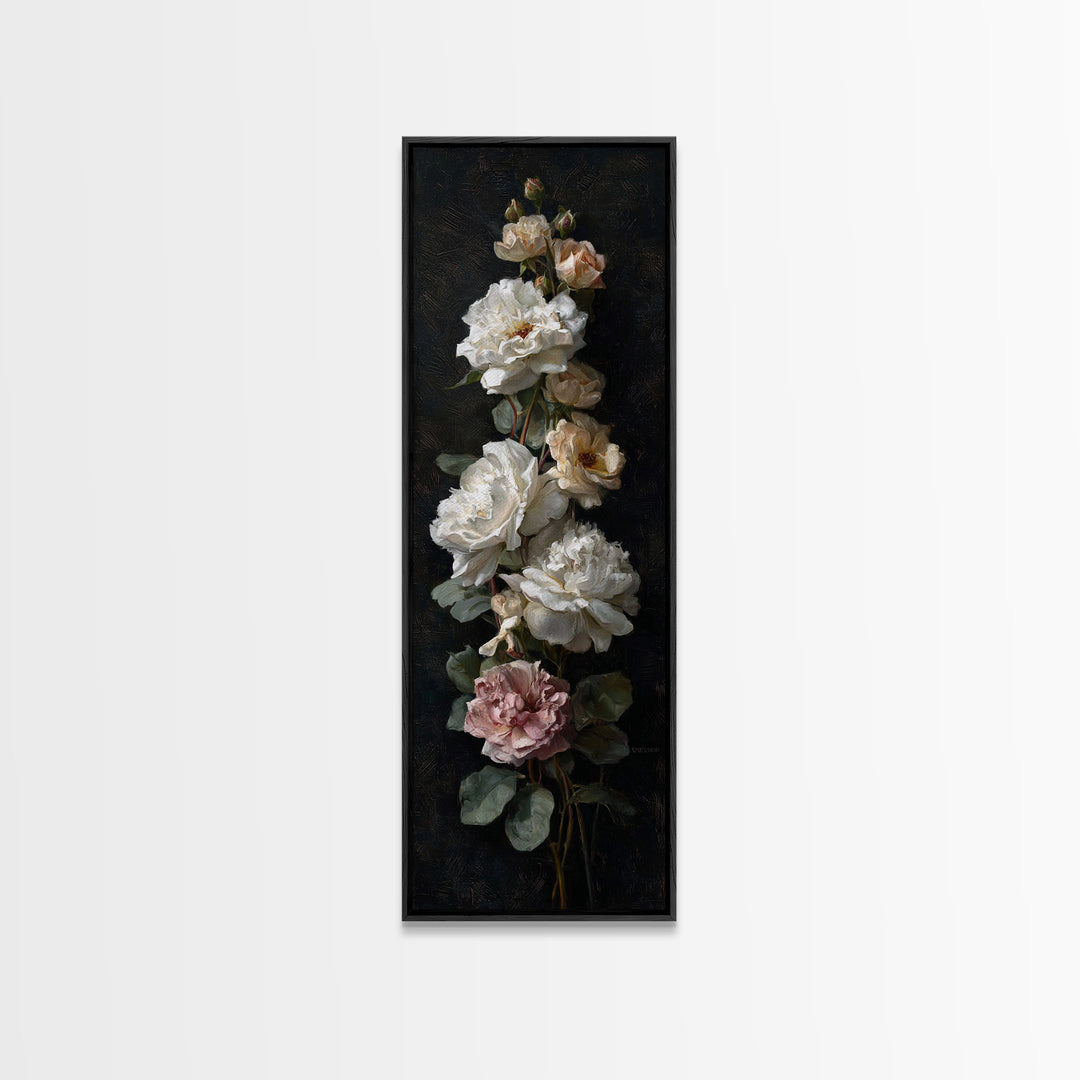 Romantic Bouquet of White Roses and Peonies Canvas Print, Wedding Art, Personalized Wedding, Living Room Decor, Romance, WED-1x3-13