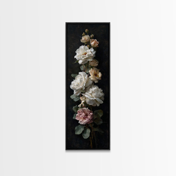 Romantic Bouquet of White Roses and Peonies Canvas Print, Wedding Art, Personalized Wedding, Living Room Decor, Romance, WED-1x3-13