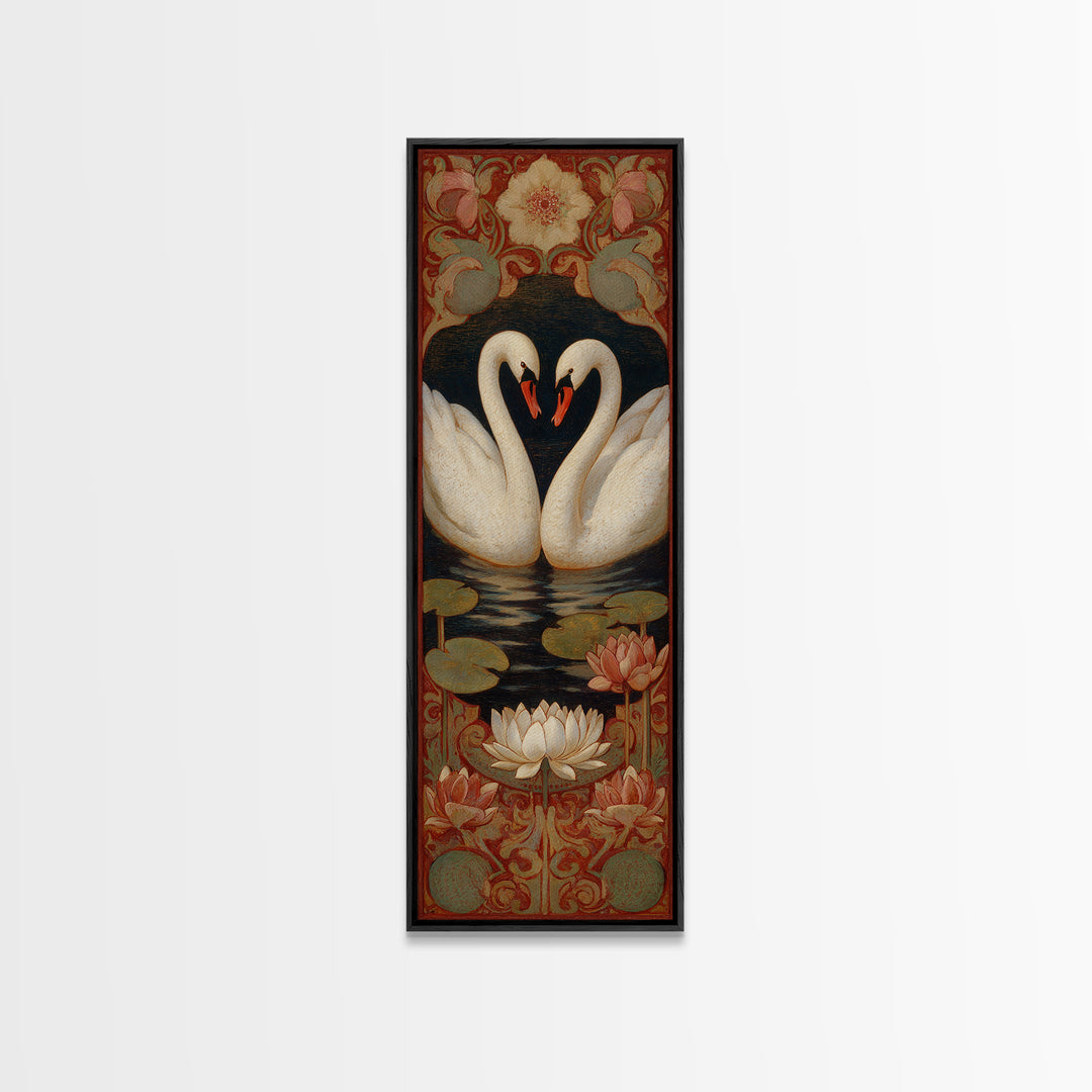 Two Swans Forming a Heart on Dark Canvas Print, Wedding Art, Bride and Groom, Living Room Decor, Romance, Neutral Decor, WED-1x3-14