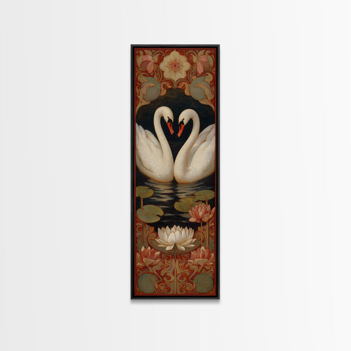 Two Swans Forming a Heart on Dark Canvas Print, Wedding Art, Bride and Groom, Living Room Decor, Romance, Neutral Decor, WED-1x3-14