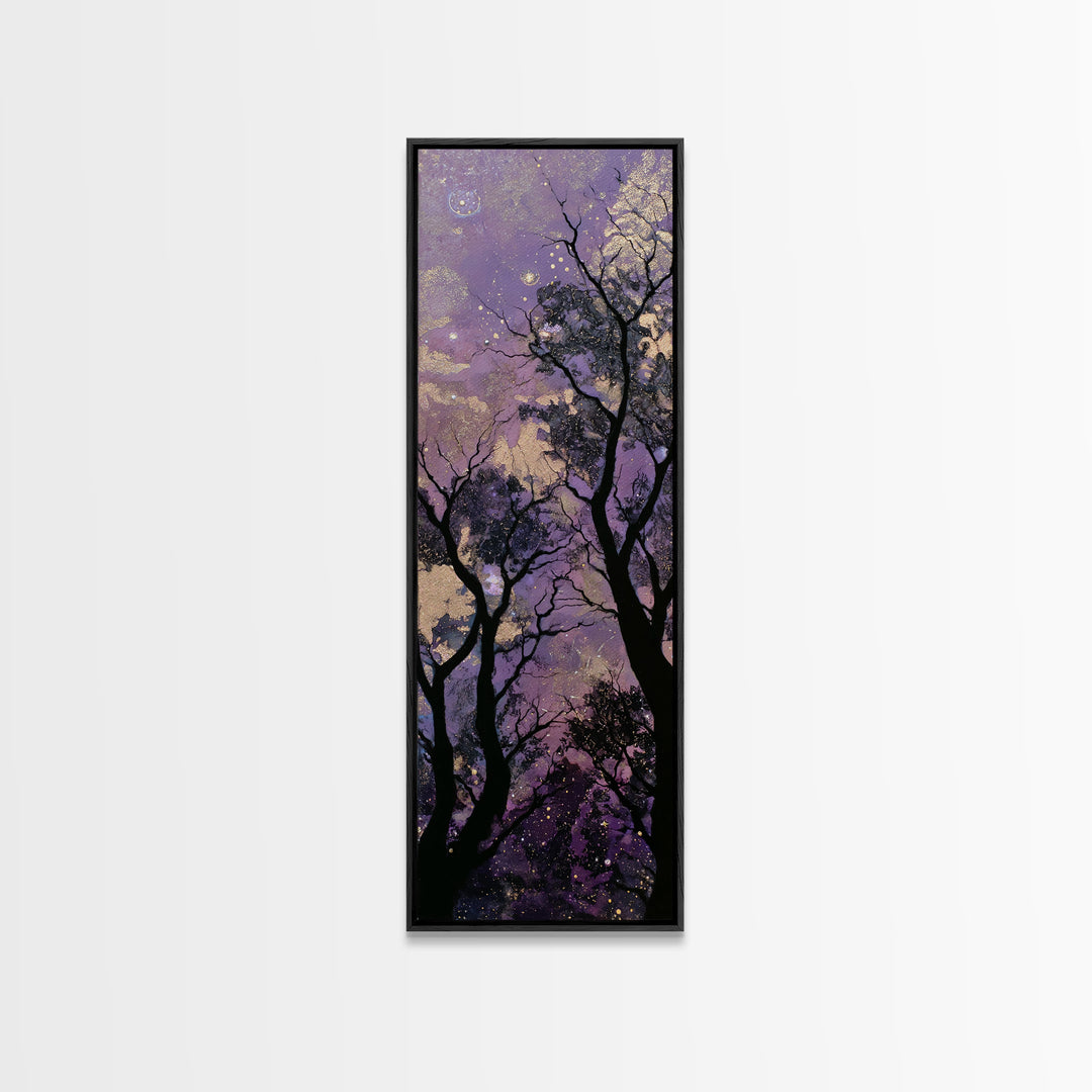 Couple Silhouette Beneath Moonlit Trees Canvas Print, Wedding Art, Neutral Decor, Living Room Decor, Fine Art, Romance, WED-1x3-17