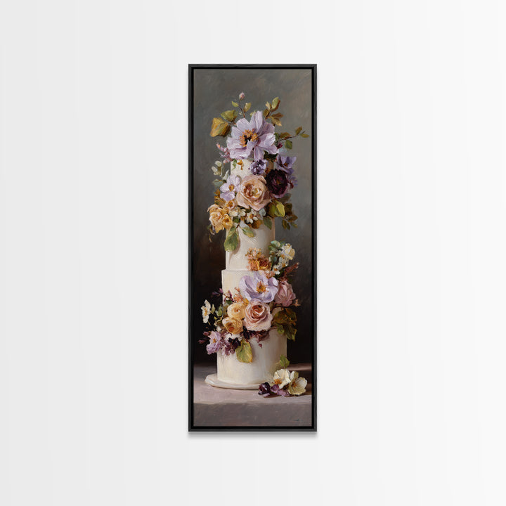 Wedding Cake with Flowers in Painterly Style Canvas Print, Wedding Art, Rustic Wedding, Living Room Decor, Watercolor Art, WED-1x3-2