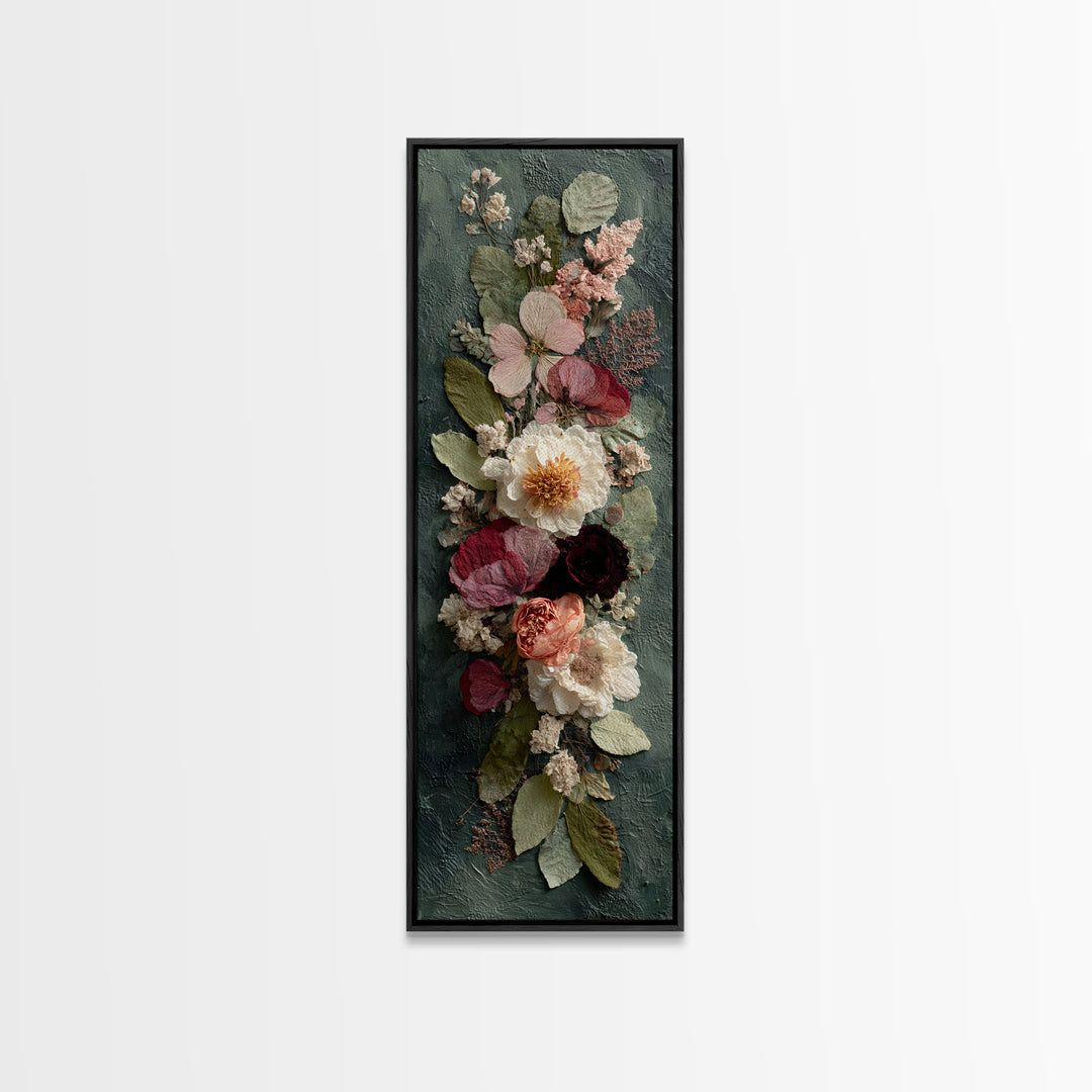 Pressed Flowers from a Wedding Bouquet Framed Canvas Print, Wedding Art, Wedding Stationery, Living Room Decor, Romance, WED-1x3-20