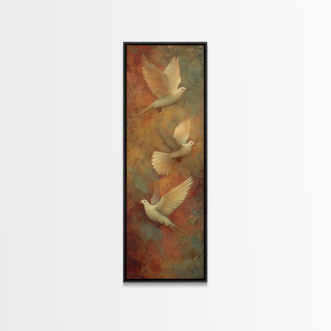Doves Flying Through Soft Golden Light Canvas Print, Wedding Art, Boho Decor, Living Room Decor, Fine Art, Romance, Art Print, WED-1x3-23