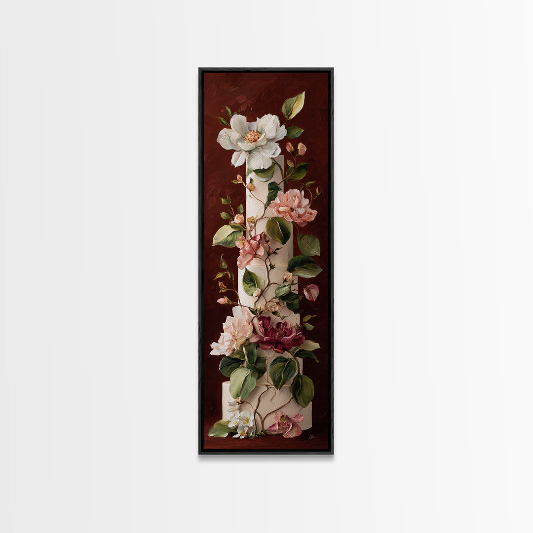 Wedding Cake with Flowers in Painterly Style Canvas Print, Wedding Art, Rustic Wedding, Living Room Decor, Watercolor Art, WED-1x3-26