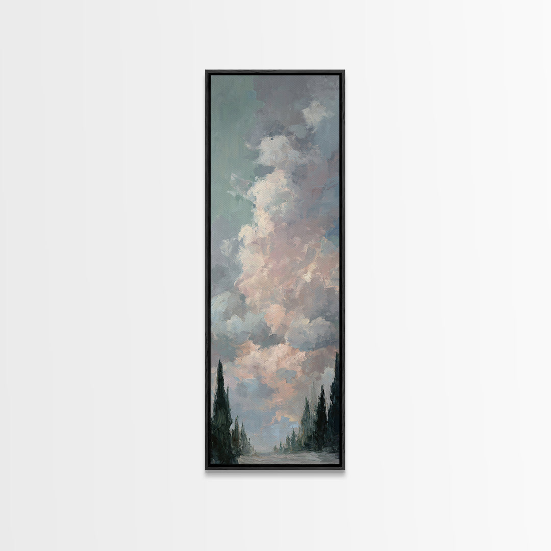 Blush Cloudscape with Dreamy Atmosphere Framed Canvas Print, Wedding Art, Living Room Decor, Watercolor Art, Romance, WED-1x3-3