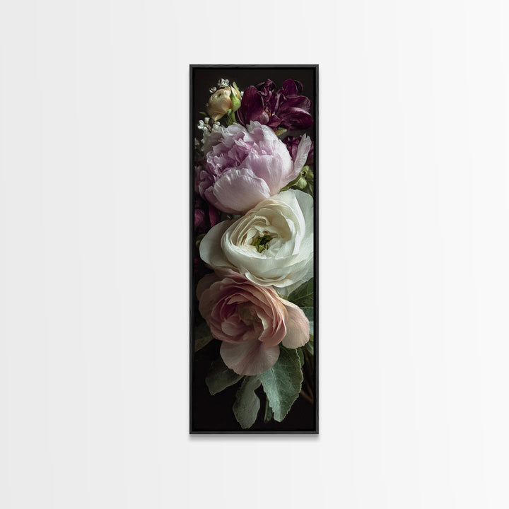 Peony and Ranunculus Bouquet Canvas Print, Wedding Art, Wall Decor, Living Room Decor, Fine Art, Romance, Wedding Gift, WED-1x3-32