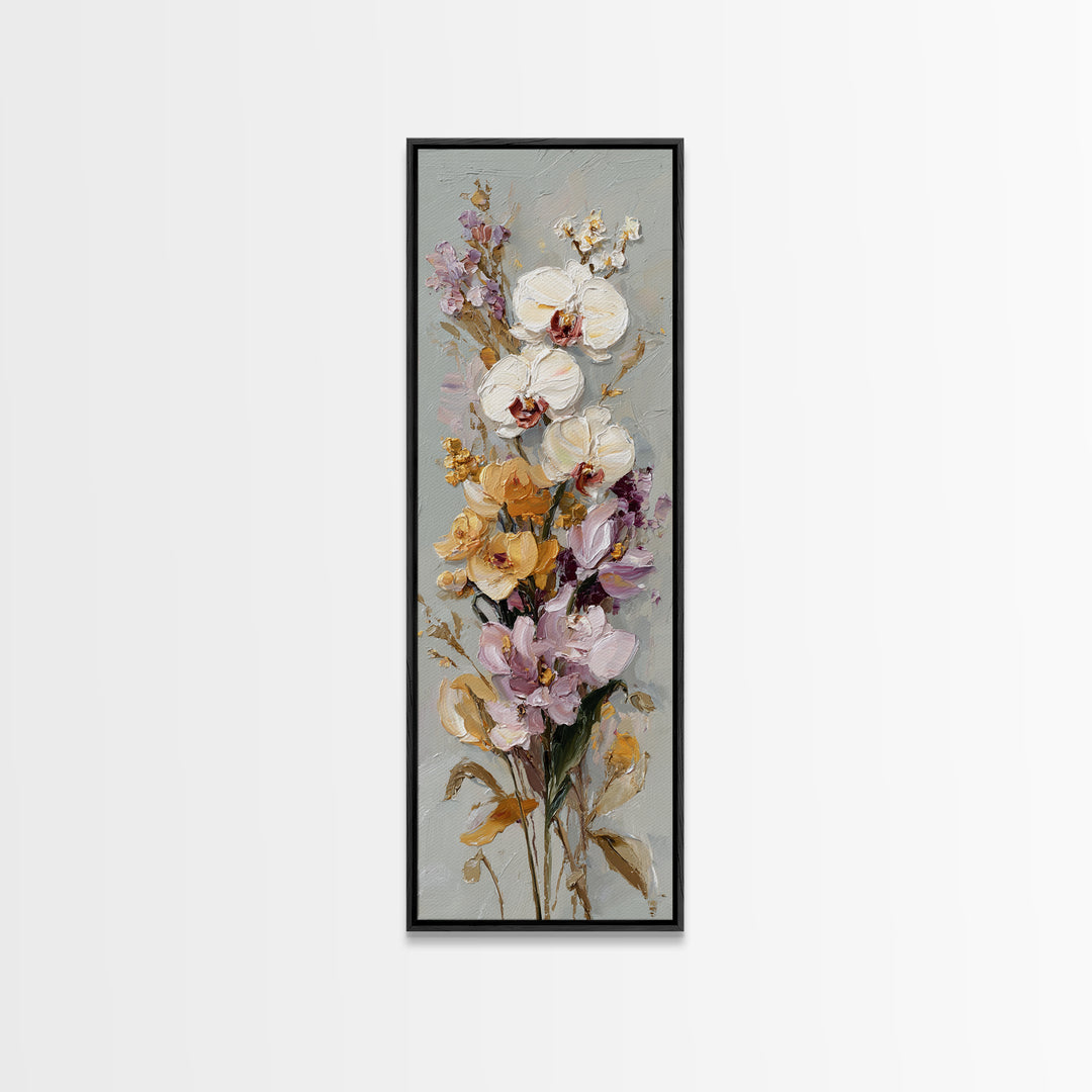White Orchid and Gold Ribbon Composition Framed Canvas Print, Wedding Art, Neutral Decor, Living Room Decor, Fine Art, Romance, WED-1x3-36