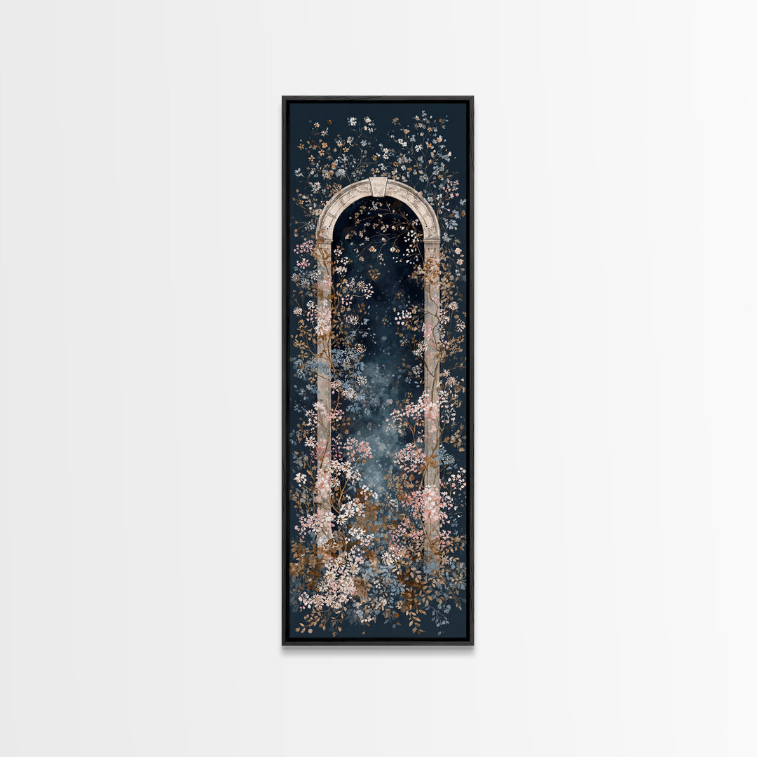 Romantic Garden Arch Covered Framed Canvas Print, Wedding Art, Wedding Reception, Living Room Decor, Watercolor Art, Romance, WED-1x3-46