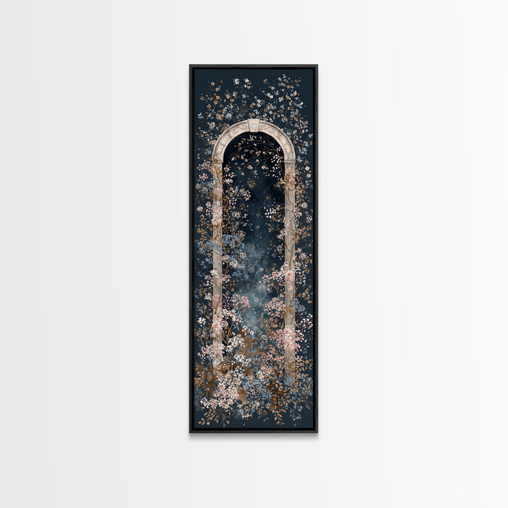Romantic Garden Arch Covered Framed Canvas Print, Wedding Art, Wedding Reception, Living Room Decor, Watercolor Art, Romance, WED-1x3-46