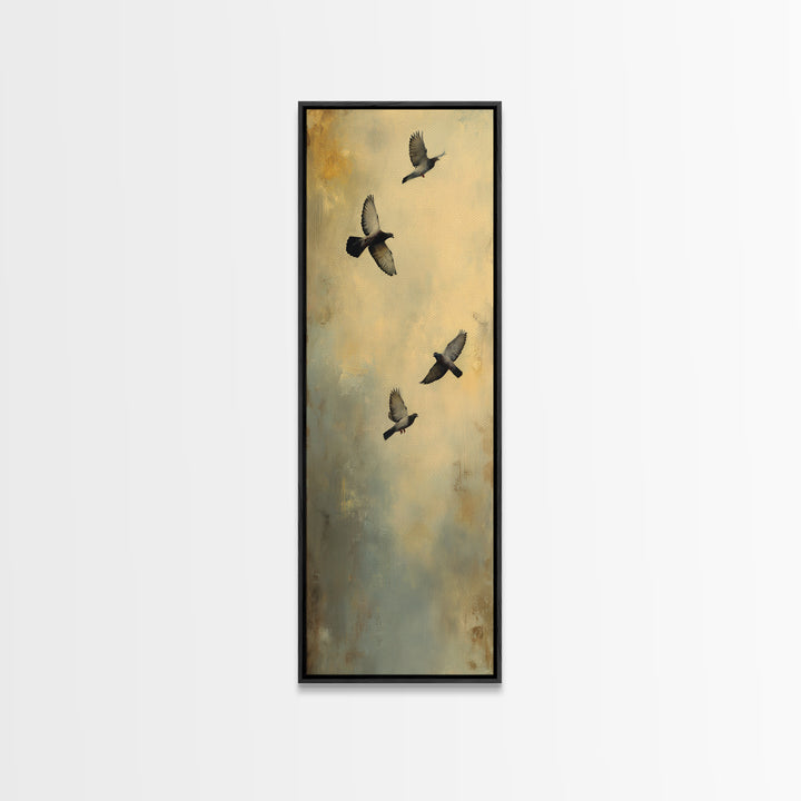 Doves Flying Through Soft Golden Light Framed Canvas Print, Wedding Art, Minimalist Decor, Living Room Decor, Fine Art, Romance, WED-1x3-47