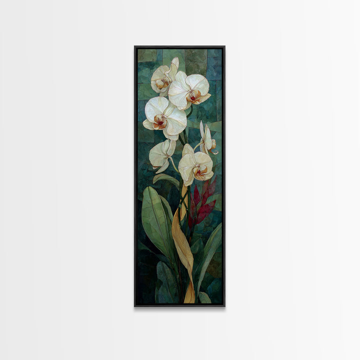 White Orchid and Gold Ribbon Composition Canvas Print, Wedding Art, Luxury Decor, Living Room Decor, Abstract Art, Romance, WED-1x3-60