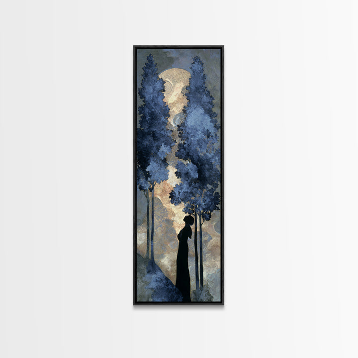 Couple Silhouette Beneath Moonlit Trees Canvas Print, Wedding Art, Modern Decor, Living Room Decor, Fine Art, Romance, WED-1x3-65