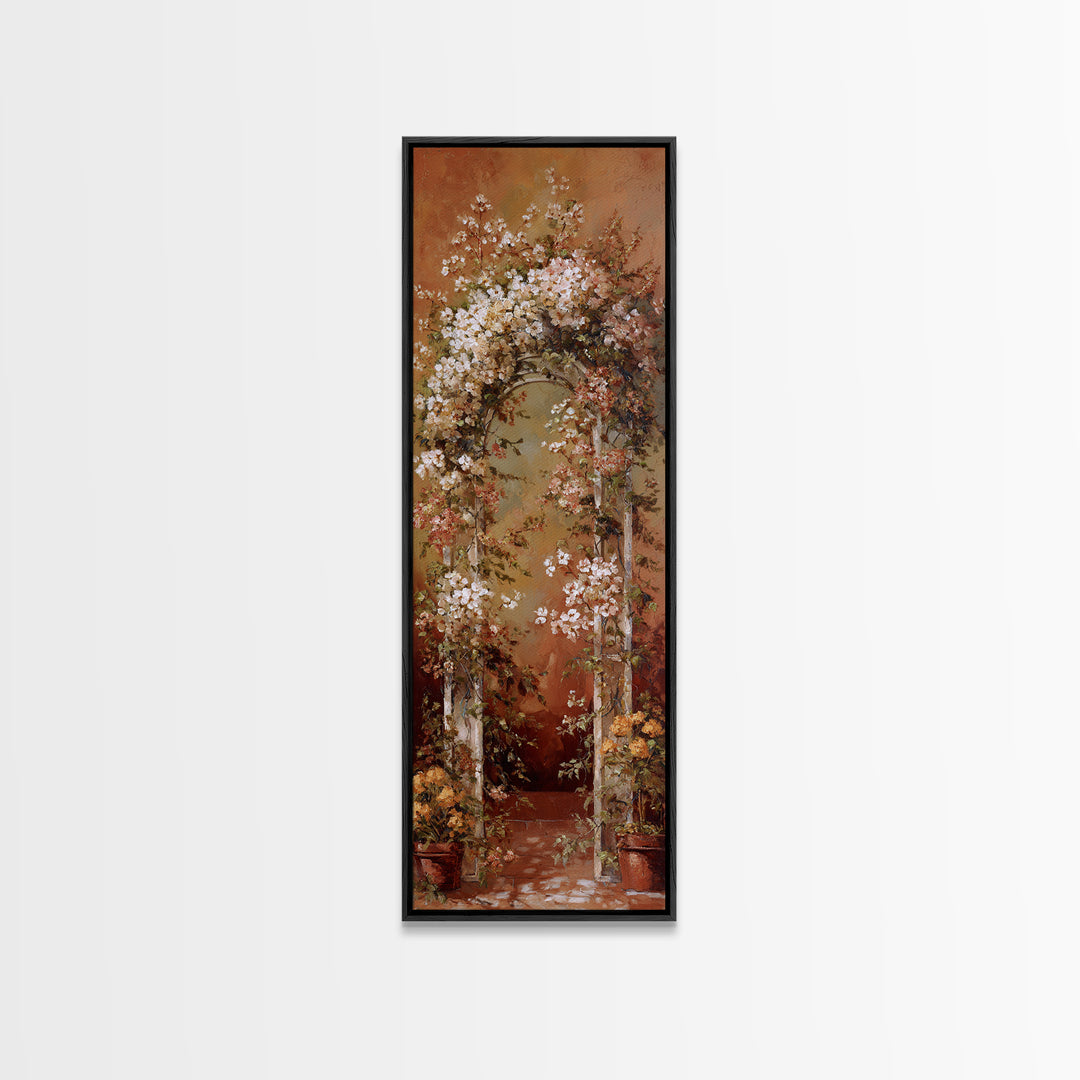 Romantic Garden Arch Covered Framed Canvas Print, Wedding Art, Wedding Reception, Living Room Decor, Watercolor Art, Romance, WED-1x3-70