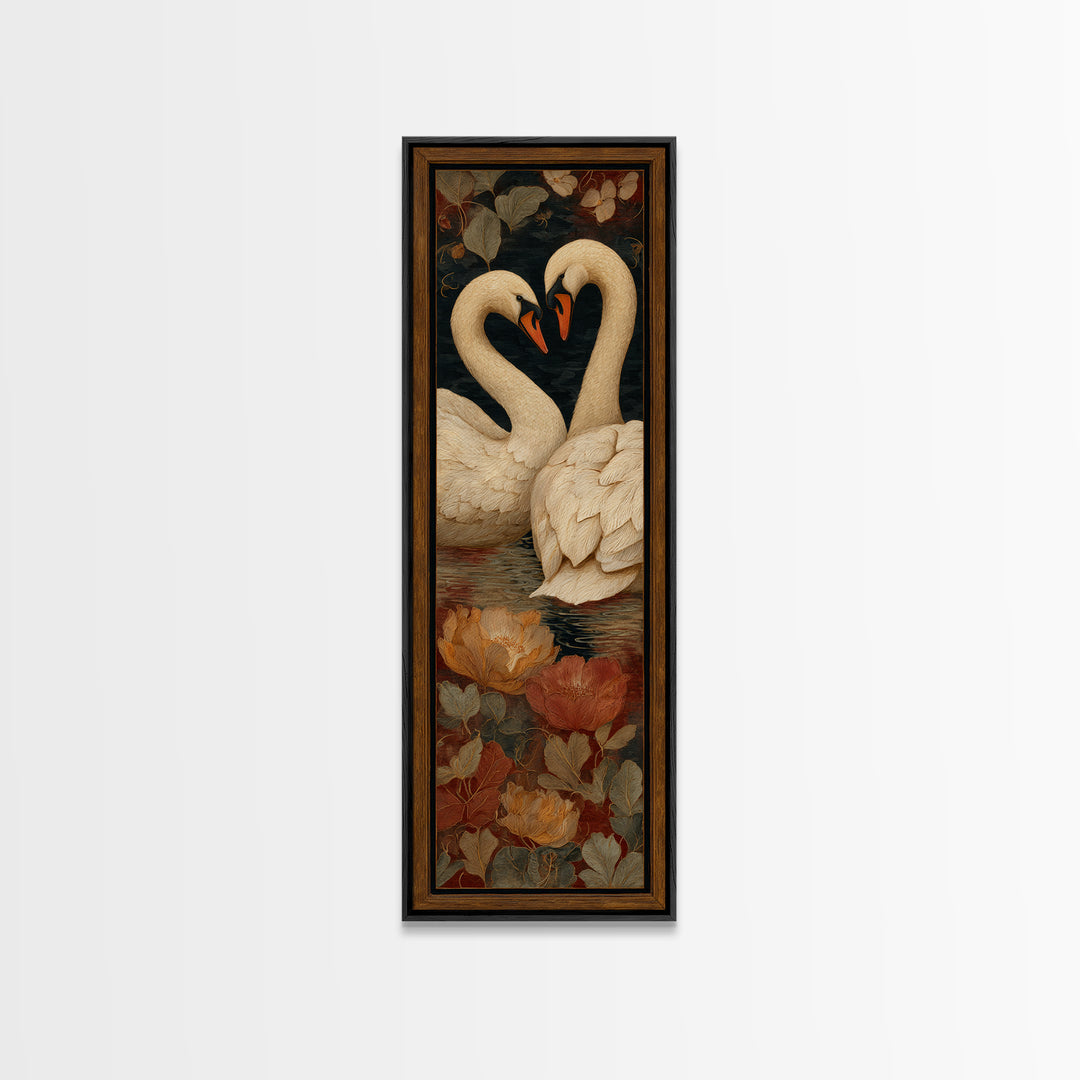 Two Swans Forming a Heart on Dark Canvas Print, Wedding Art, Wall Decor, Living Room Decor, Fine Art, Romance, Wedding Gift, WED-1x3-86
