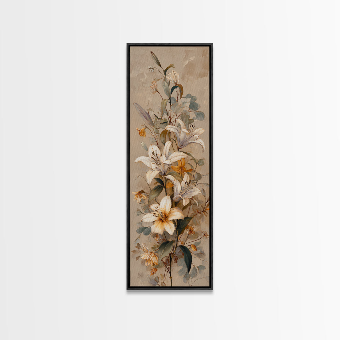 White Lilies and Eucalyptus Arrangement Canvas Print, Wedding Art, Fine Art Print, Living Room Decor, Fine Art, Romance, WED-1x3-93