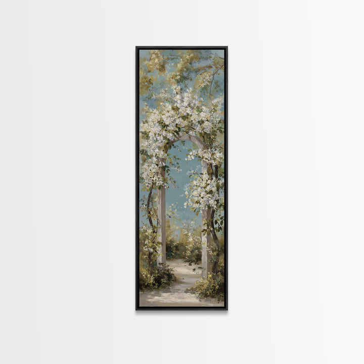 Romantic Garden Arch Covered Canvas Print, Wedding Art, Wedding Poster, Living Room Decor, Watercolor Art, Romance, WED-1x3-94