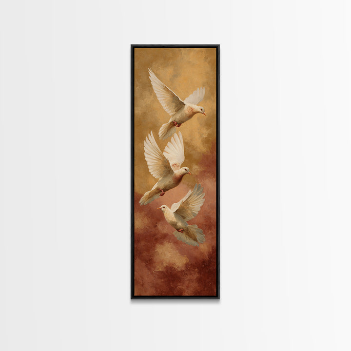Doves Flying Through Soft Golden Light Canvas Print, Wedding Art, Jewish Art, Living Room Decor, Romance, Personalized Wedding, WED-1x3-95