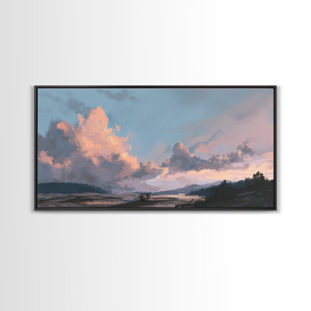 Blush Cloudscape with Dreamy Atmosphere Framed Canvas Print, Wedding Art, Wedding Decoration, Living Room Decor, Romance, WED-2x1-11