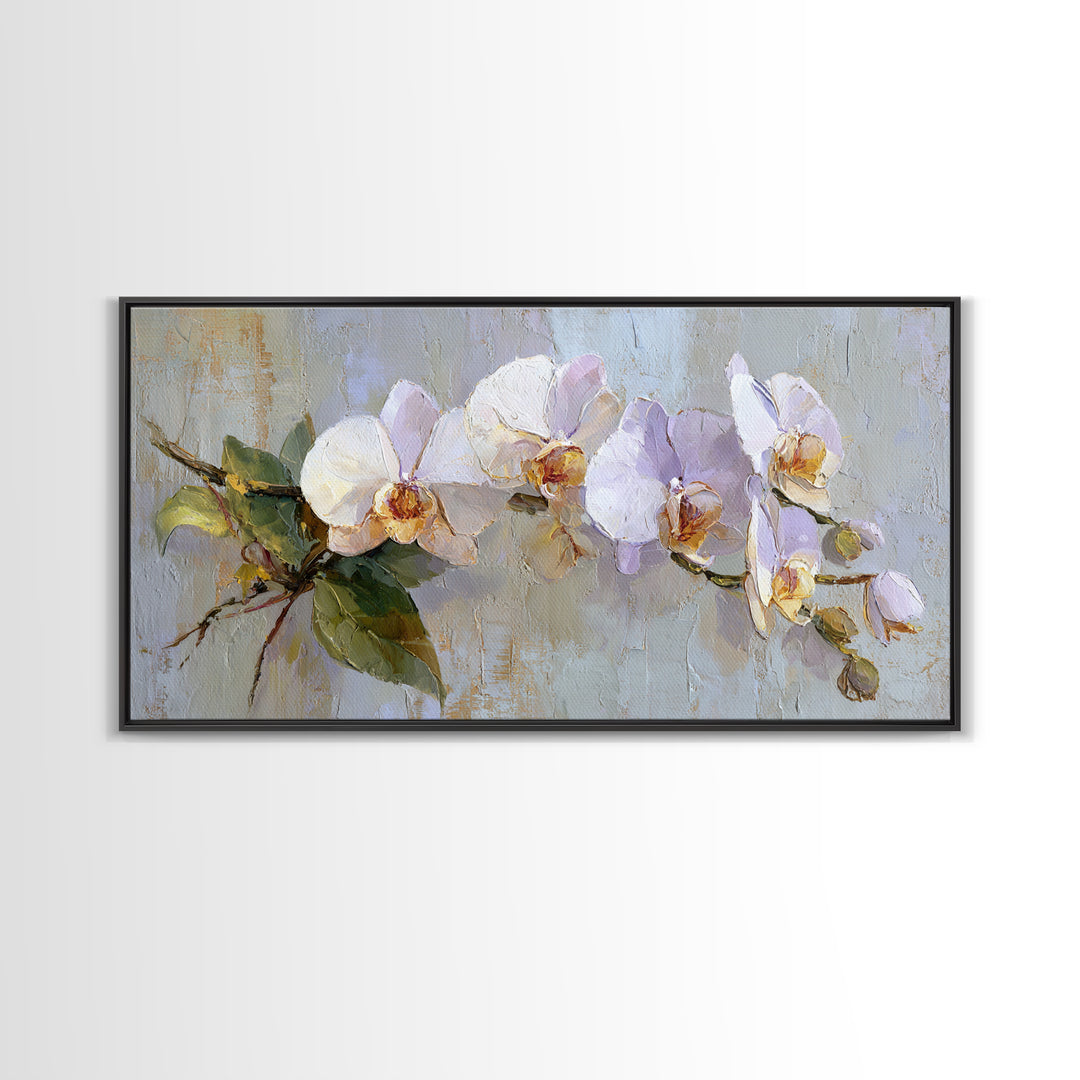 White Orchid and Gold Ribbon Composition Framed Canvas Print, Wedding Art, Modern Decor, Living Room Decor, Fine Art, Romance, WED-2x1-20