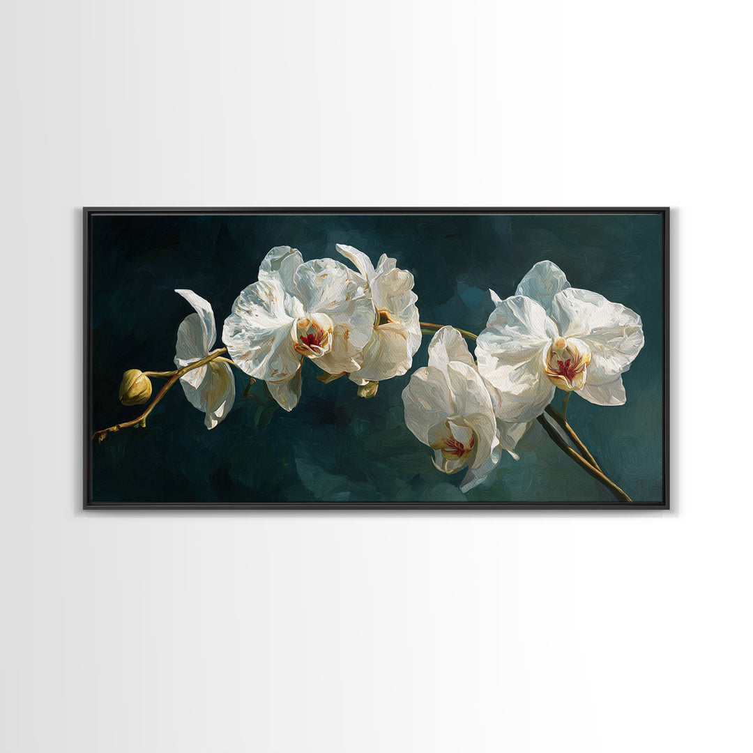 White Orchid and Gold Ribbon Composition Canvas Print, Wedding Art, Room Decor, Living Room Decor, Abstract Art, Romance, WED-2x1-44