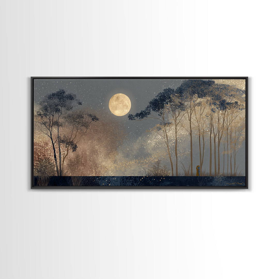 Couple Silhouette Beneath Moonlit Trees Canvas Print, Wedding Art, Art, Living Room Decor, Romance, Custom Wedding Gift, WED-2x1-49